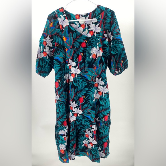 Jade Fashions tropical parrot‎ print Hawaiian dress. Size Medium, vintage - Picture 1 of 7